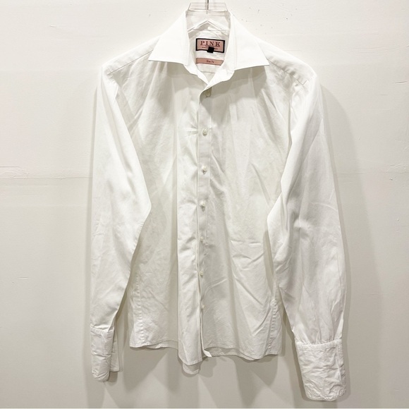 Pink Thomas Pink White Slim Fit Button Up Shirt 15 1/2 - Picture 1 of 8